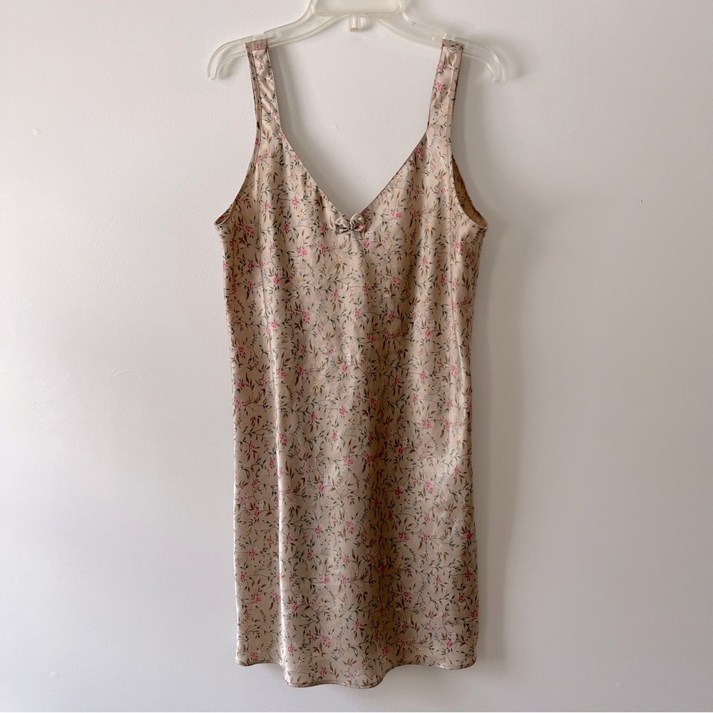 Vintage Morgan Taylor Satin Nighty Small Champagne Ditsy Floral Shabby Chic